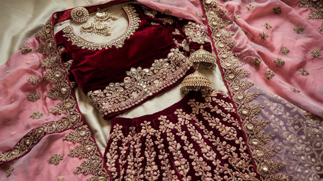 Mixing Textures in Bridal Lehengas: Velvet, Silk, and More