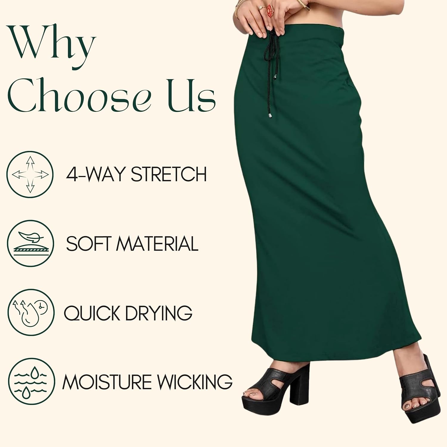 Lycra Saree Shapewear Petticoat for Women by Shreekama Dark Green Clothing Accessories for Party Festival Wedding Occasion in Noida