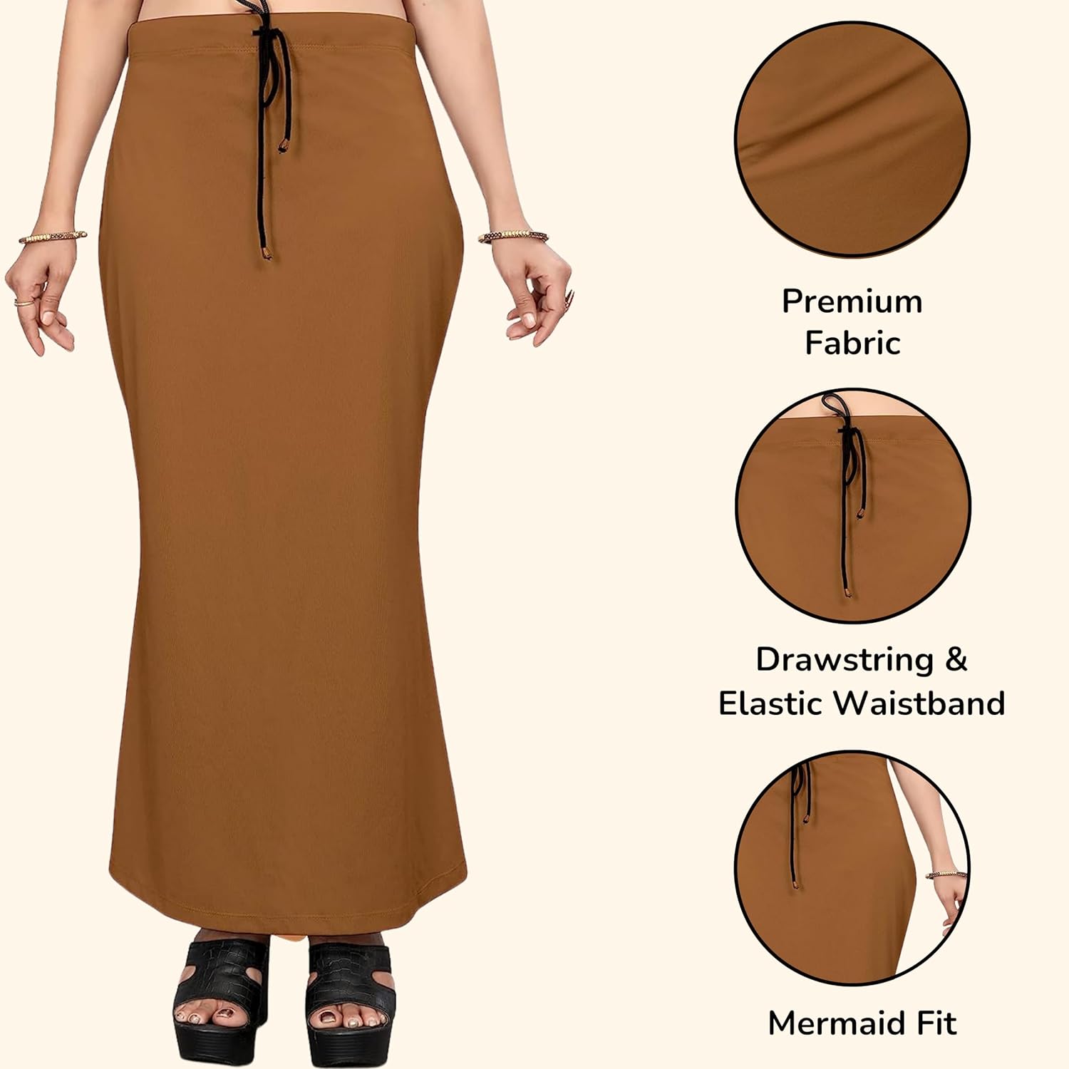 Lycra Saree Shapewear Petticoat for Women by Shreekama Brown Clothing Accessories for Party Festival Wedding Occasion in Noida