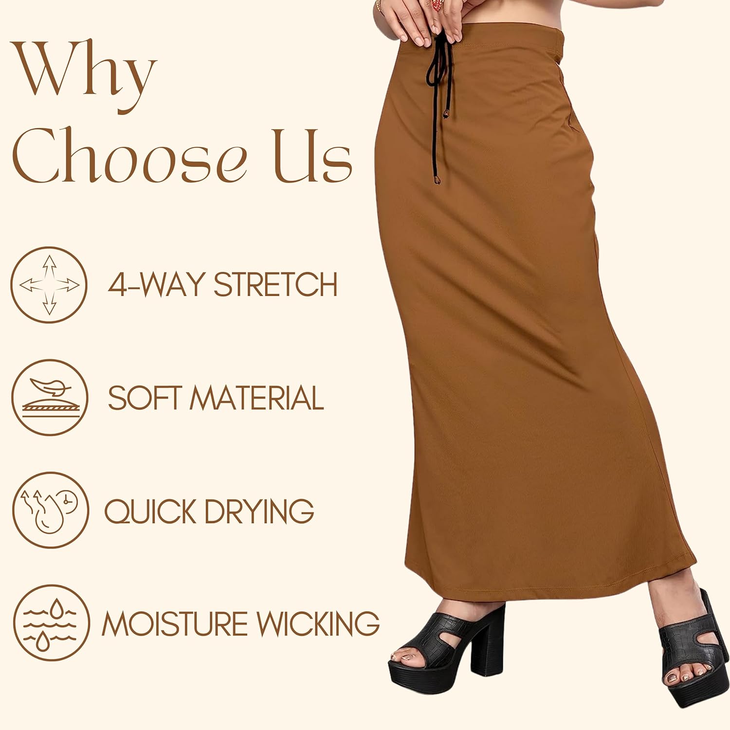 Lycra Saree Shapewear Petticoat for Women by Shreekama Brown Clothing Accessories for Party Festival Wedding Occasion in Noida