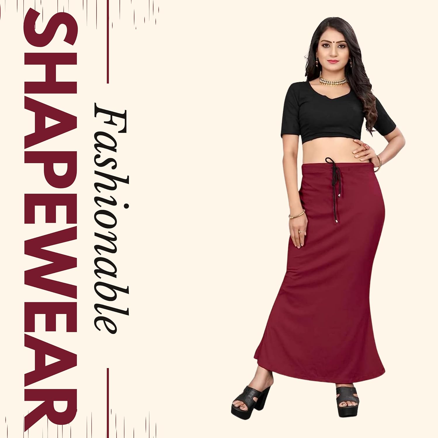 Lycra Saree Shapewear Petticoat for Women by Shreekama Maroon Clothing Accessories for Party Festival Wedding Occasion in Noida