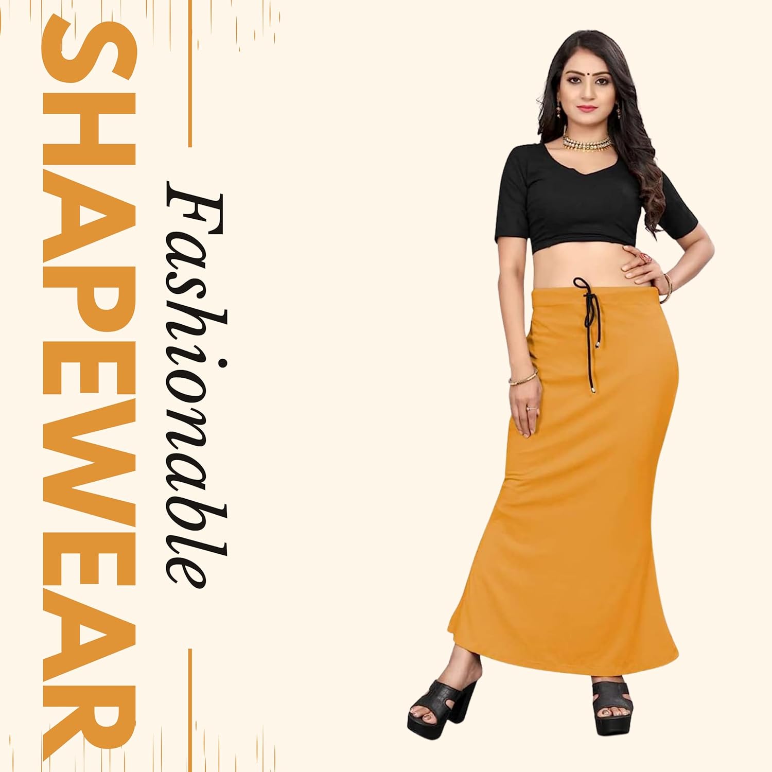 Lycra Saree Shapewear Petticoat for Women by Shreekama Mustard Clothing Accessories for Party Festival Wedding Occasion in Noida