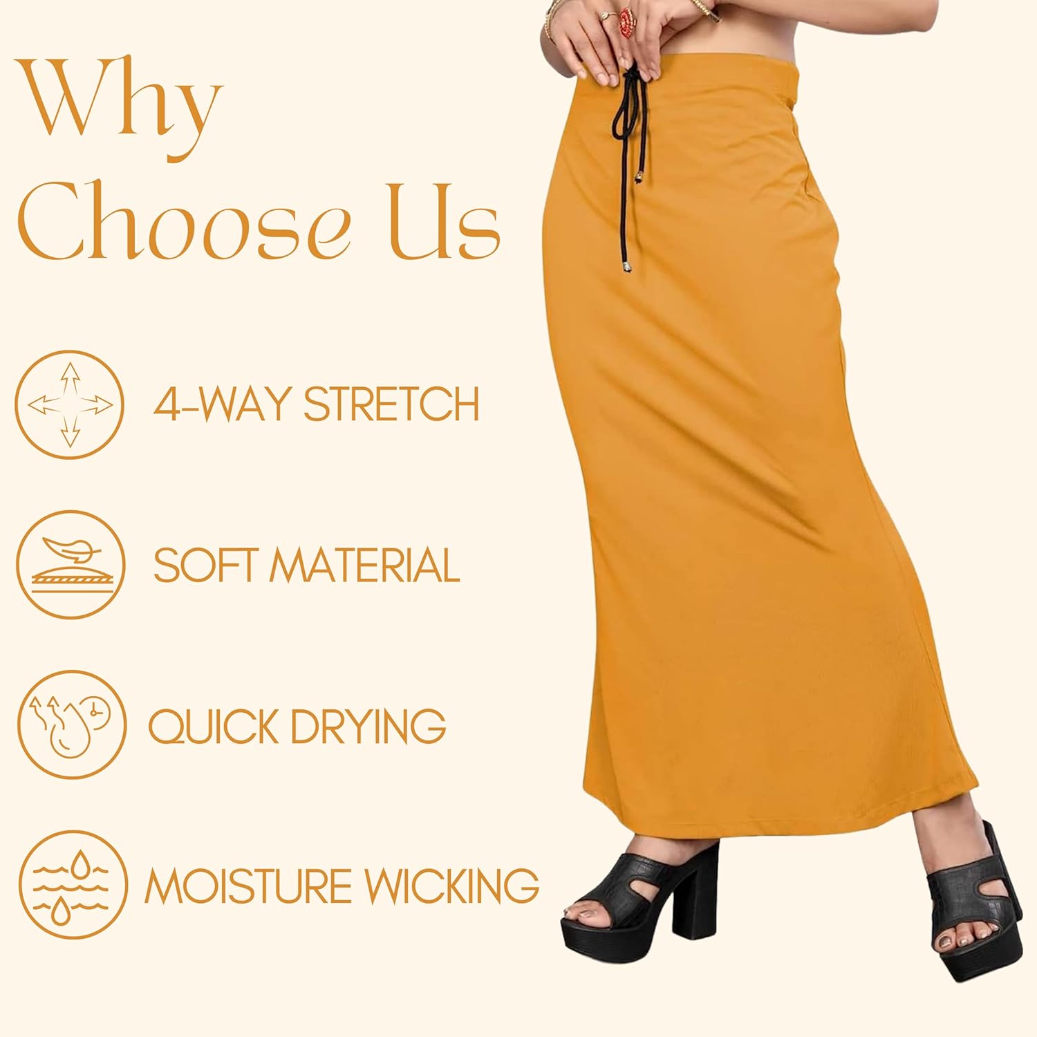 Lycra Saree Shapewear Petticoat for Women by Shreekama Mustard Clothing Accessories for Party Festival Wedding Occasion in Noida