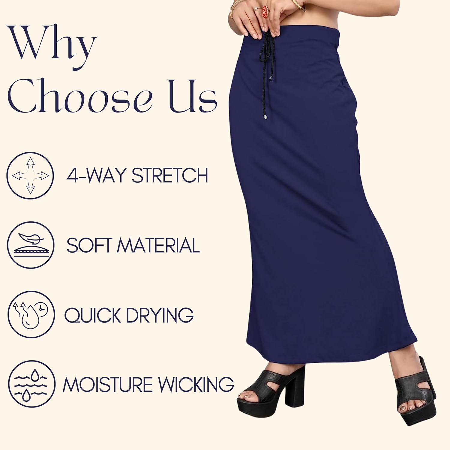 Lycra Saree Shapewear Petticoat for Women by Shreekama Navy Blue Clothing Accessories for Party Festival Wedding Occasion in Noida