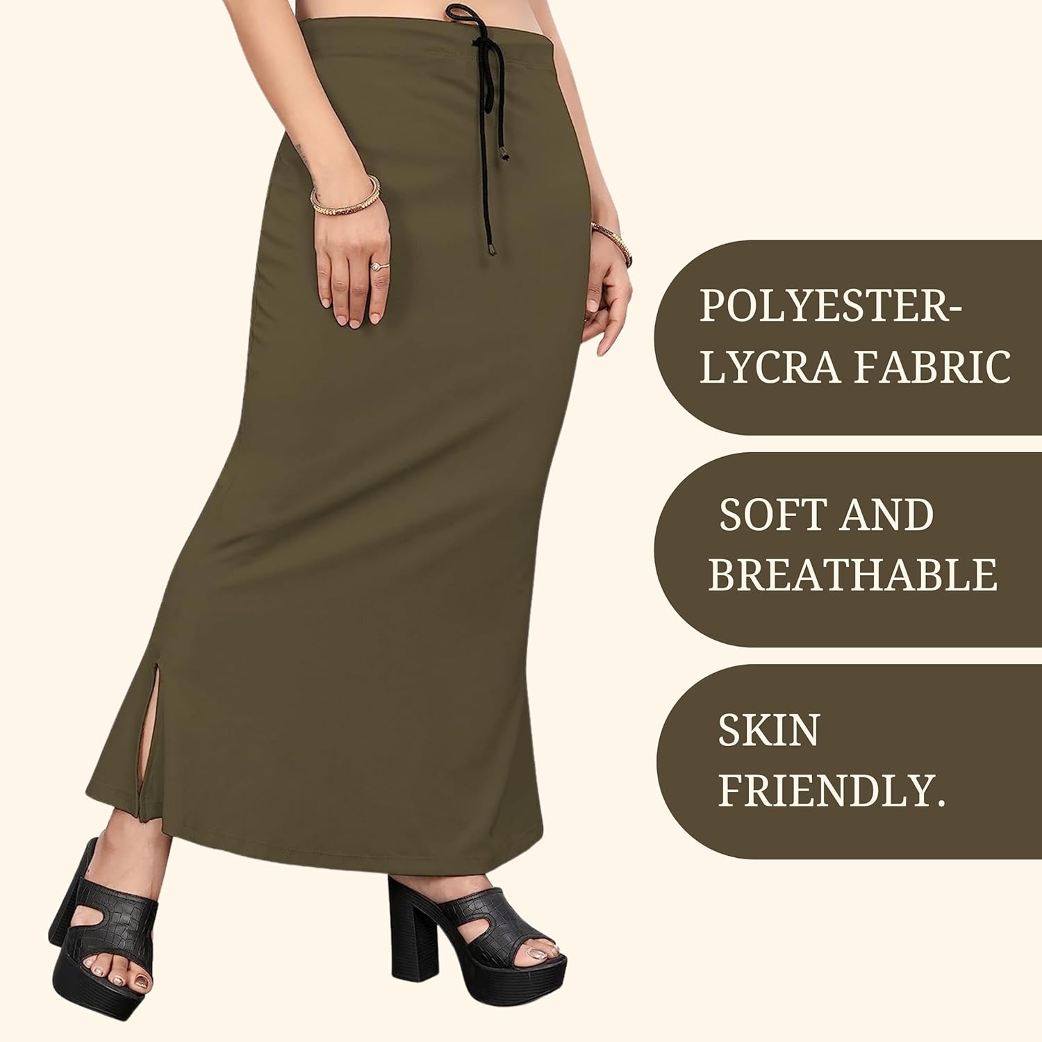 Lycra Saree Shapewear Petticoat for Women by Shreekama Olive Clothing Accessories for Party Festival Wedding Occasion in Noida