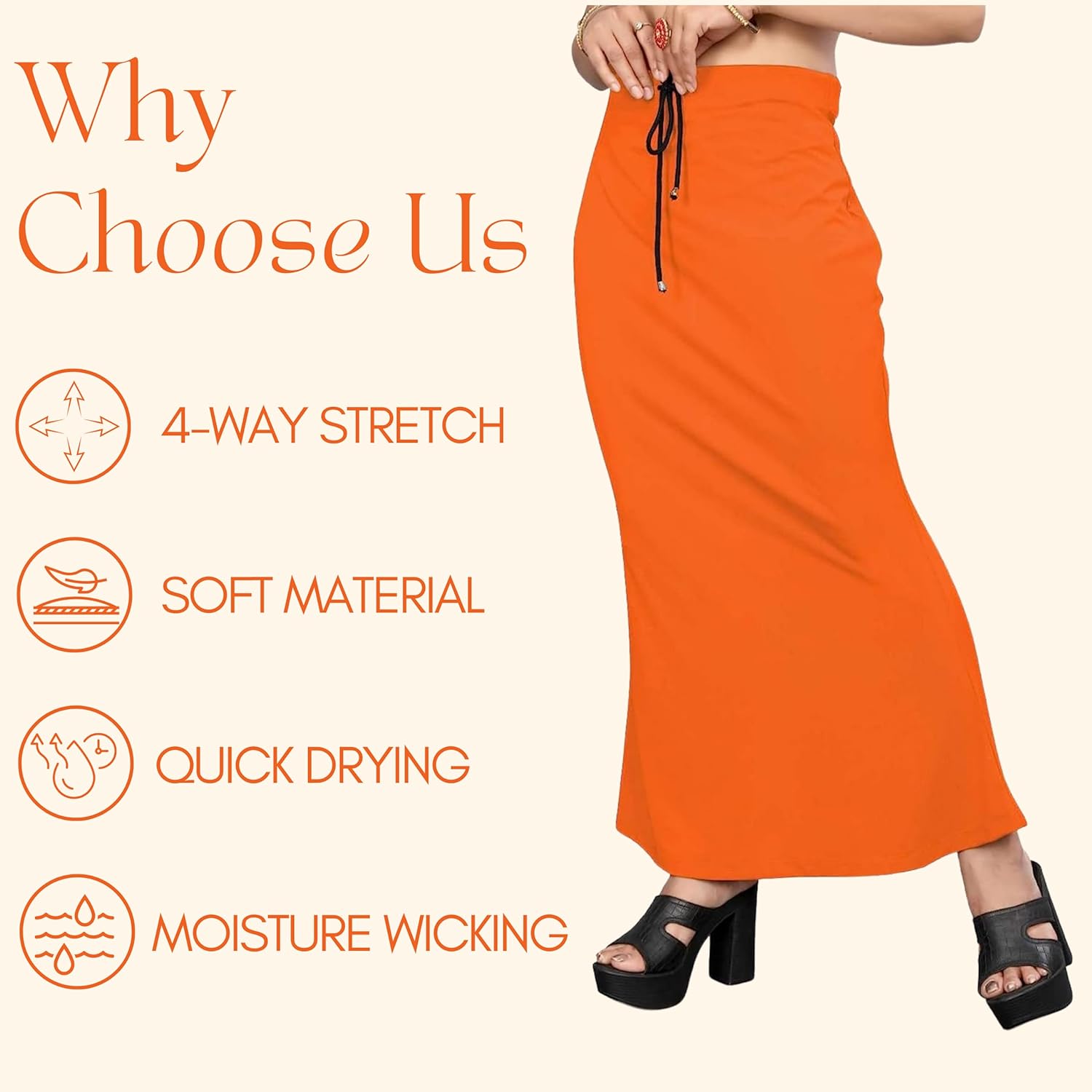 Lycra Saree Shapewear Petticoat for Women by Shreekama Orange Clothing Accessories for Party Festival Wedding Occasion in Noida