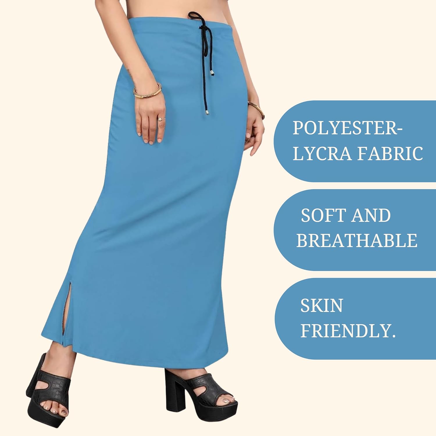 Lycra Saree Shapewear Petticoat for Women by Shreekama Sky Blue Clothing Accessories for Party Festival Wedding Occasion in Noida