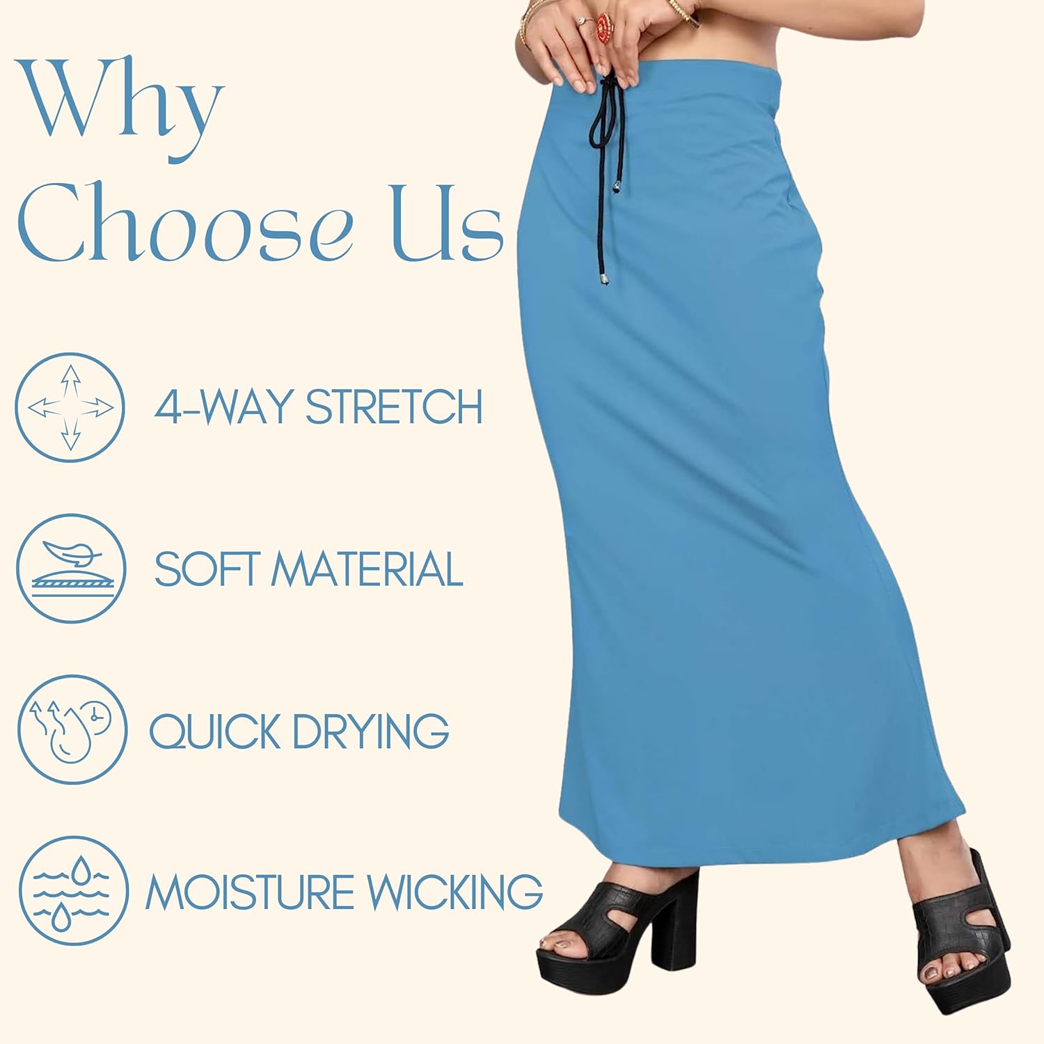 Lycra Saree Shapewear Petticoat for Women by Shreekama Sky Blue Clothing Accessories for Party Festival Wedding Occasion in Noida