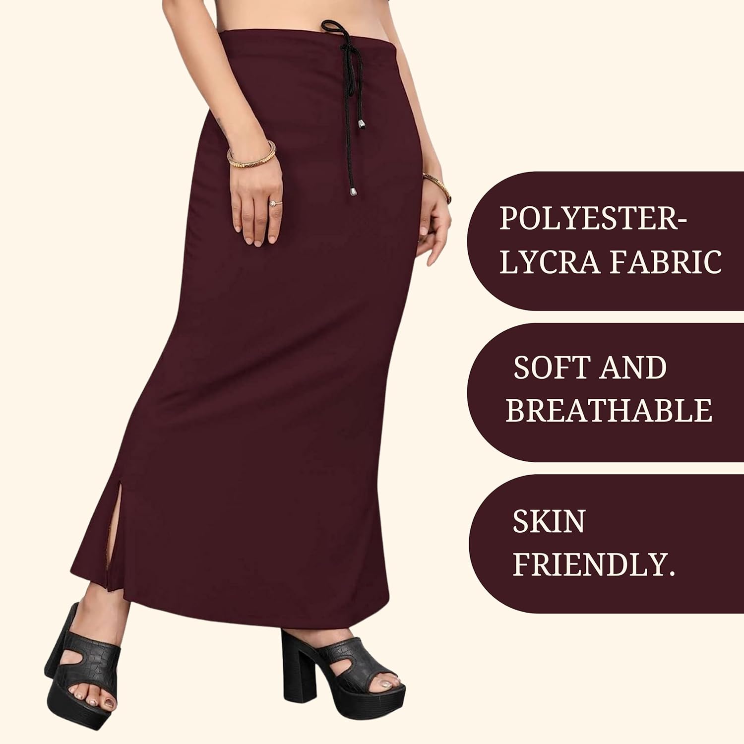 Lycra Saree Shapewear Petticoat for Women by Shreekama Wine Clothing Accessories for Party Festival Wedding Occasion in Noida