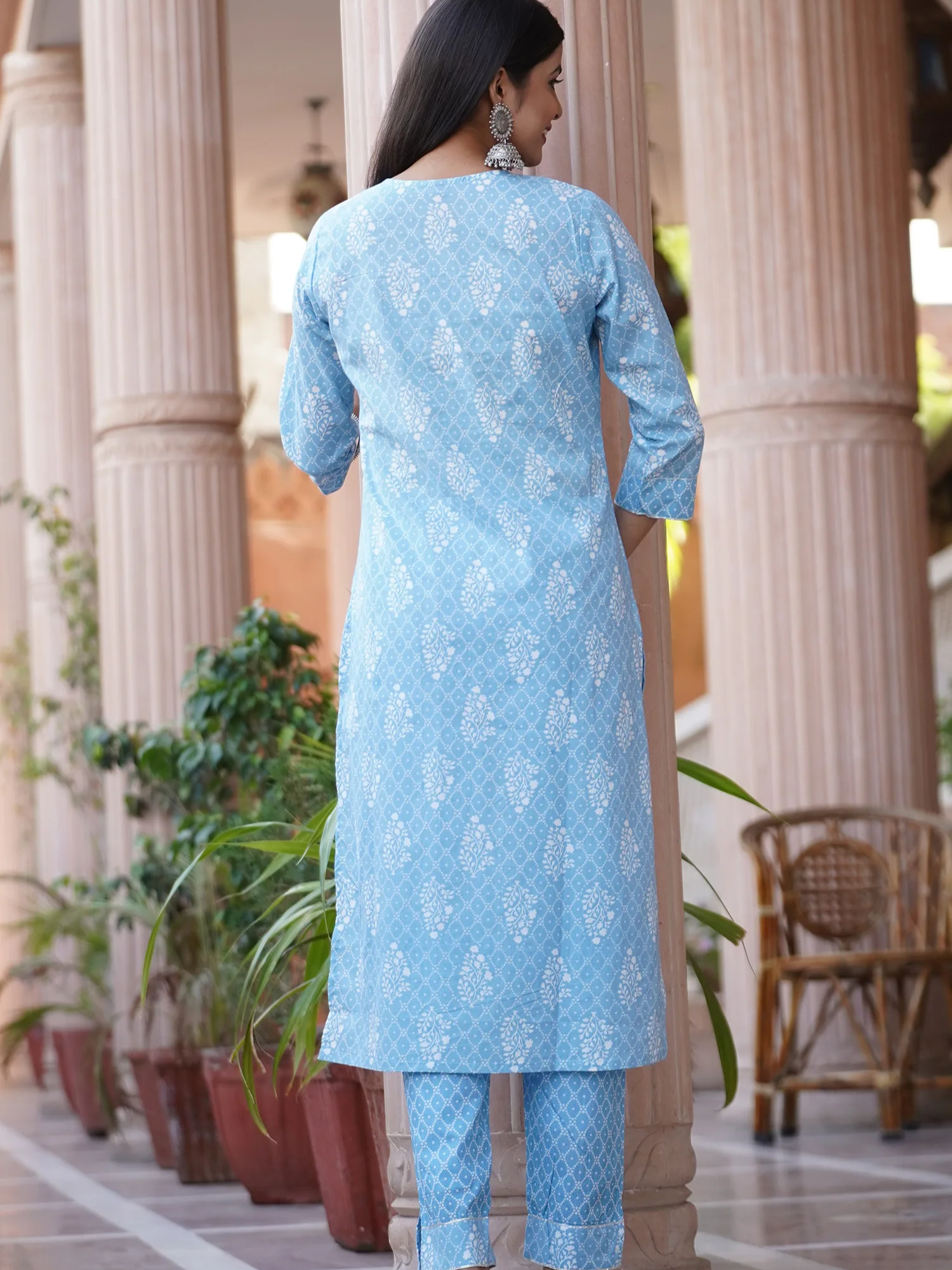 Cotton Printed Embroidery Kurta Set for Women 3pc Set