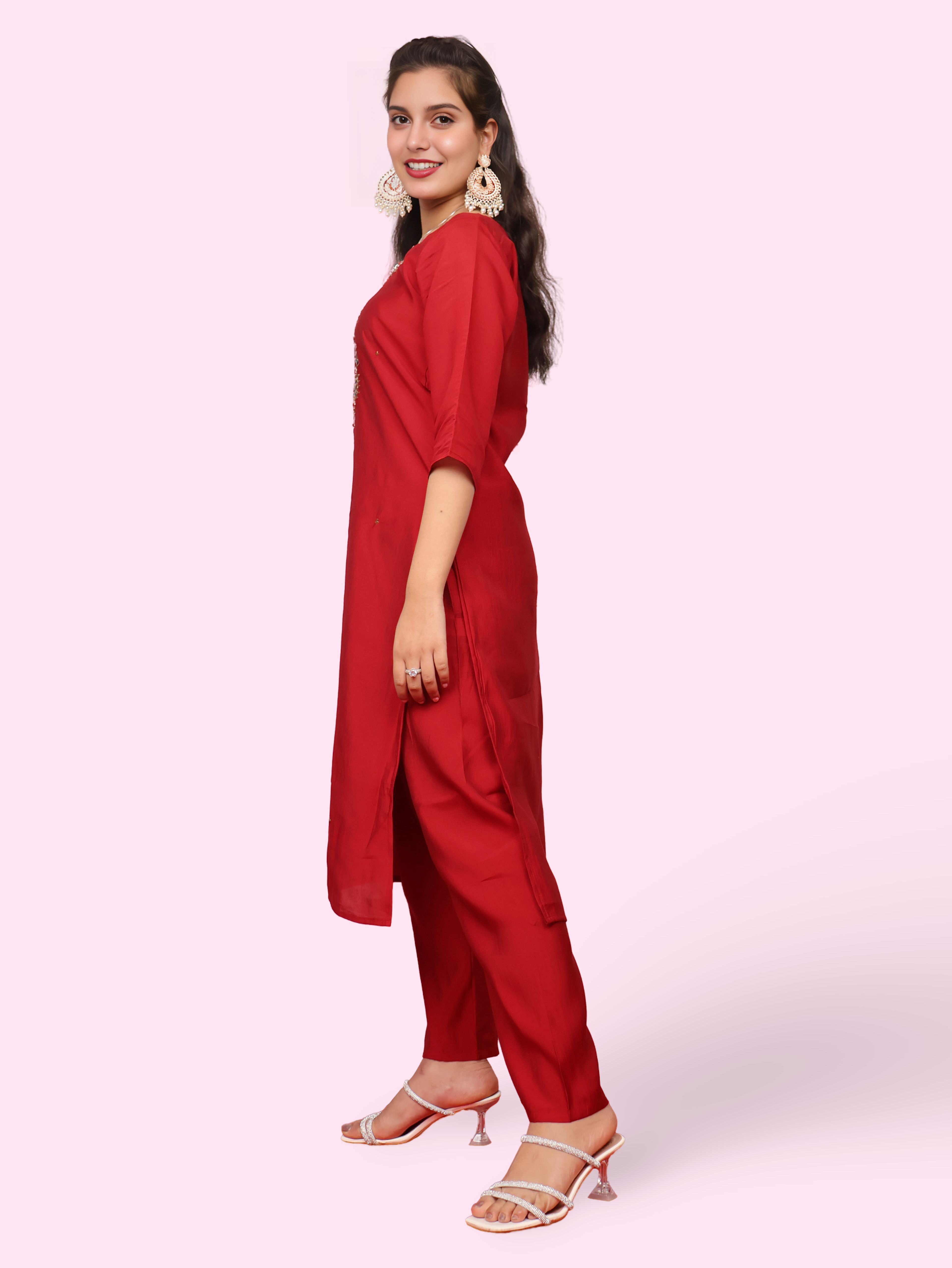 Embroidered Straight Kurta Set with Pant and Dupatta