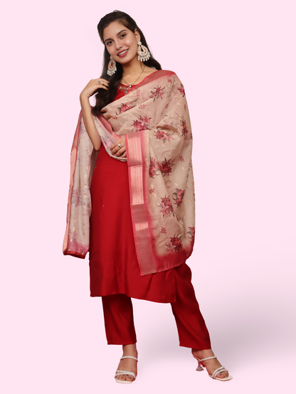 Embroidered Straight Kurta Set with Pant and Dupatta