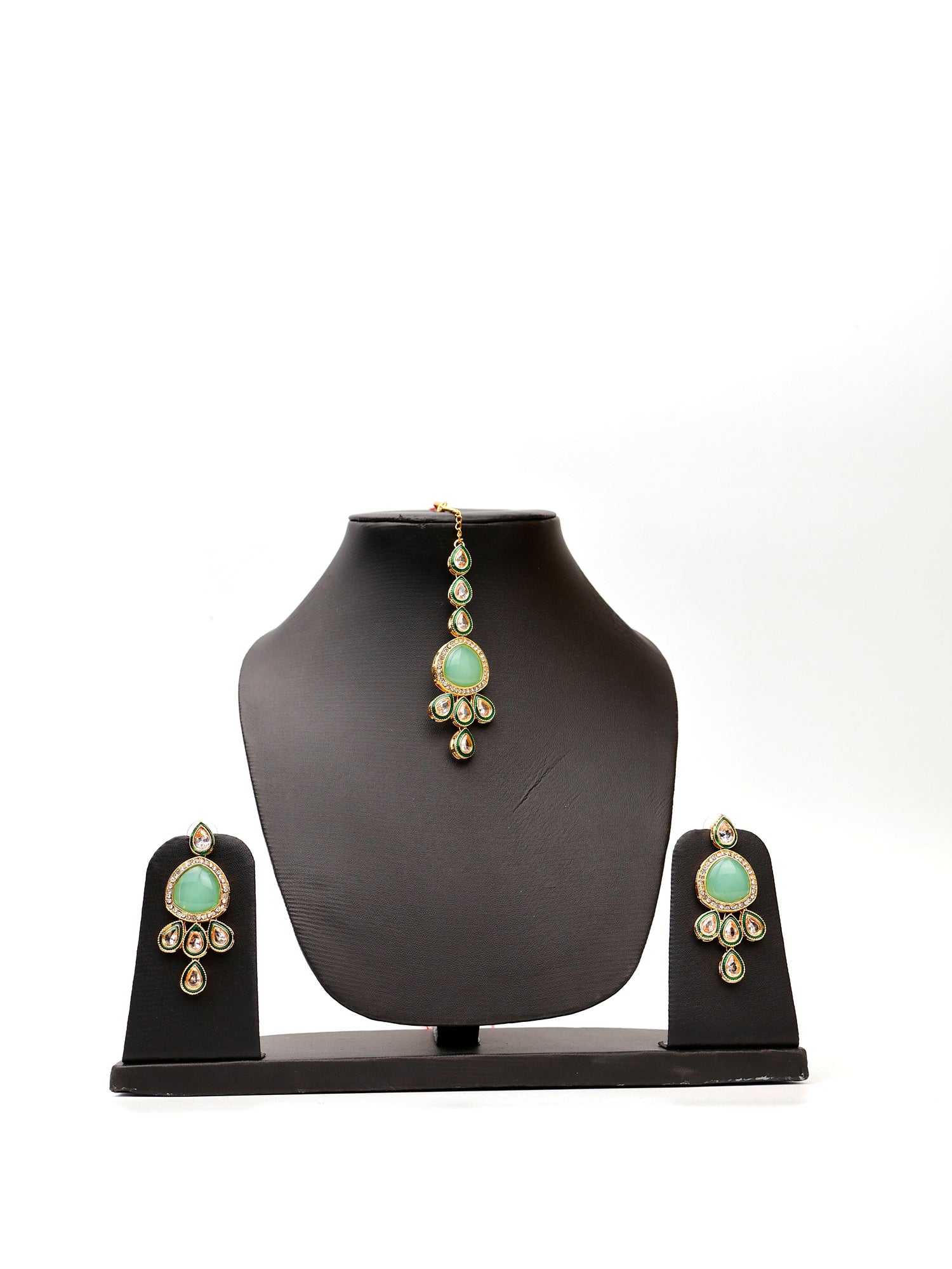 Mint Green and Pink Kundan Polki Necklace with Earrings and Mang Tikka Fashion Jewelry for Party Festival Wedding Occasion in Noida