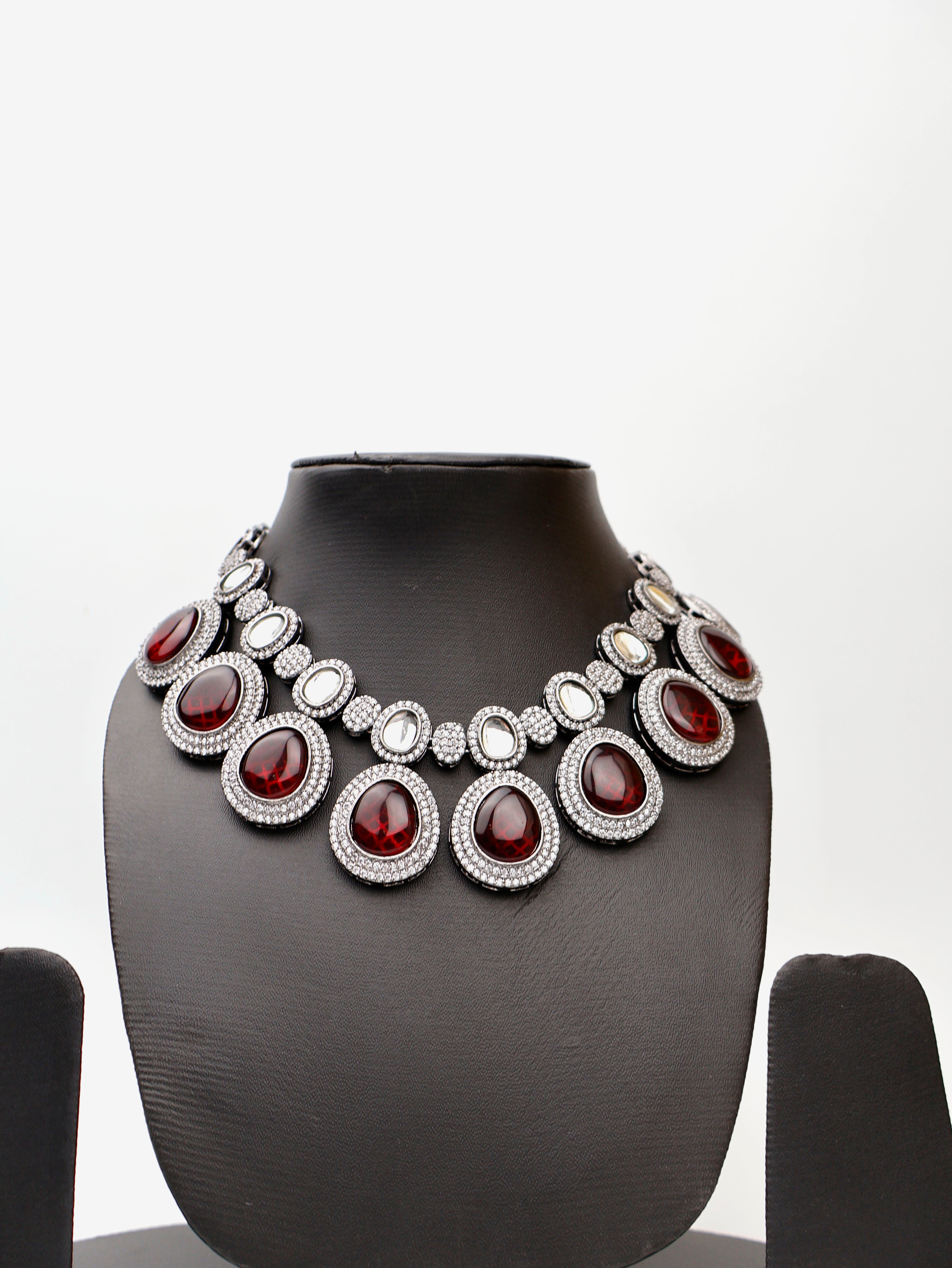 Pyrope Garnet Stone Reverse AD High Quality Necklace Set Fashion Jewelry for Party Festival Wedding Occasion in Noida