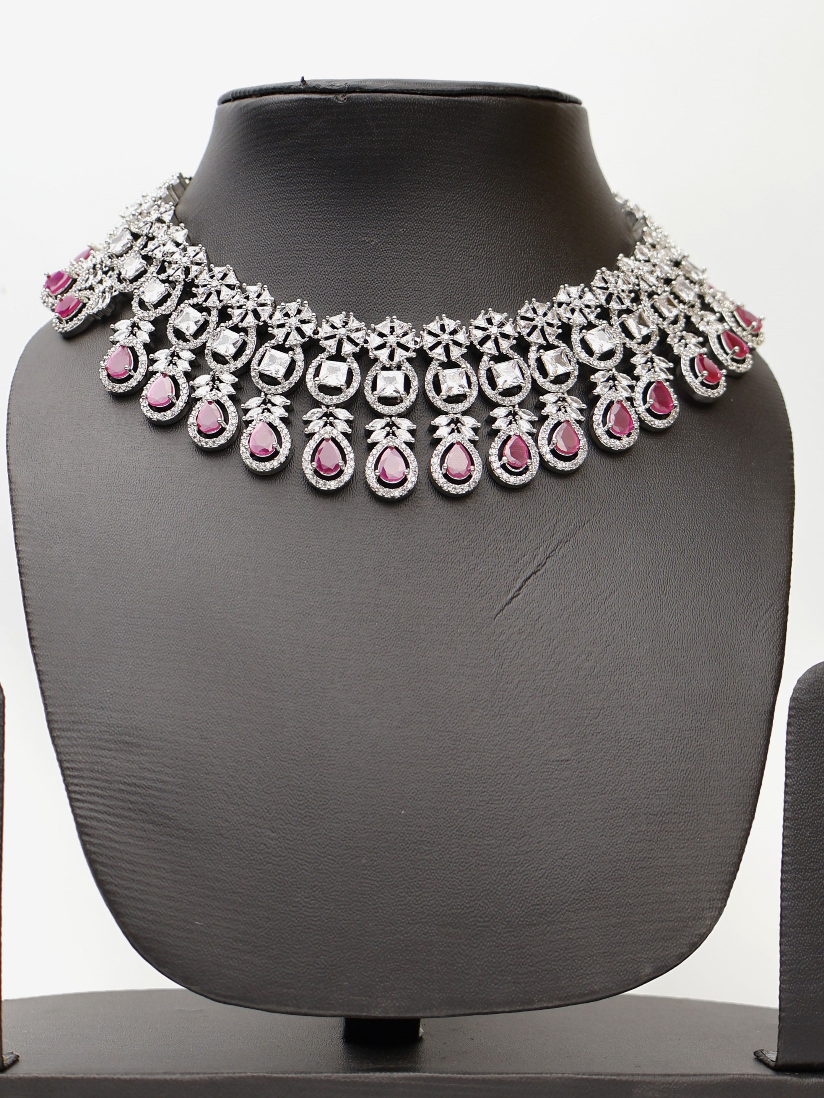 Ruby &amp; Faux Diamond High Quality Necklace set Fashion Jewelry for Party Festival Wedding Occasion in Noida