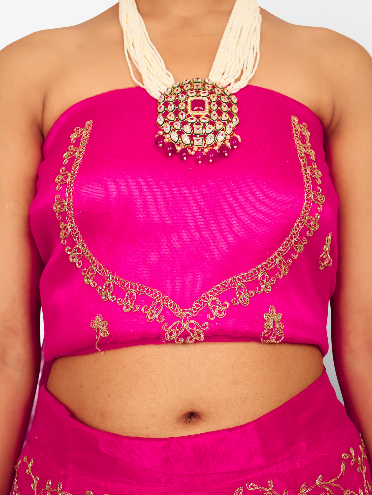 Semi-Stitched Lehenga with Embroidery &amp; Zari Thread Work by Shreekama Magenta Pink Semi-Stitched Lehenga for Party Festival Wedding Occasion in Noida