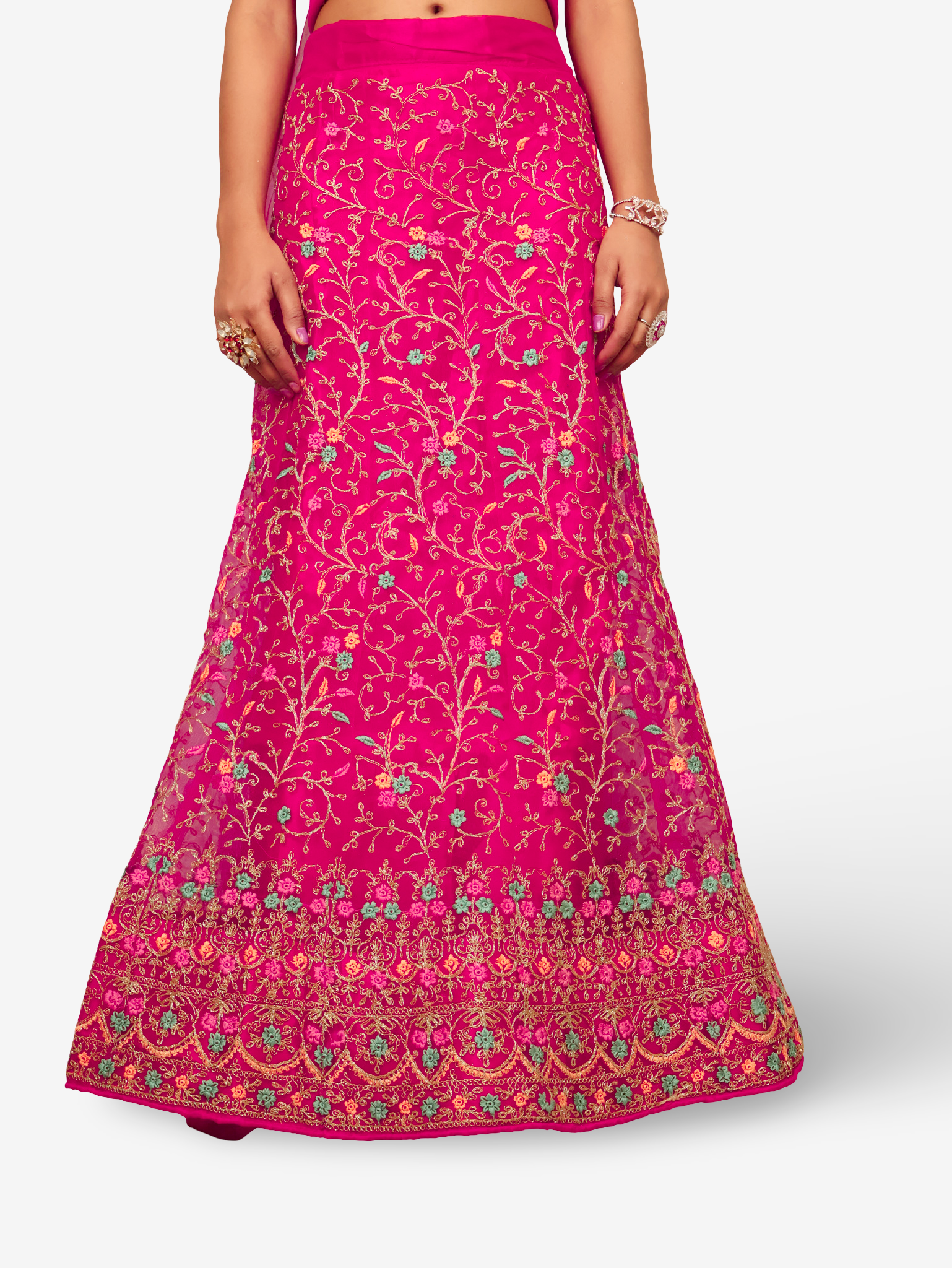 Semi-Stitched Lehenga with Embroidery &amp; Zari Thread Work by Shreekama Magenta Pink Semi-Stitched Lehenga for Party Festival Wedding Occasion in Noida