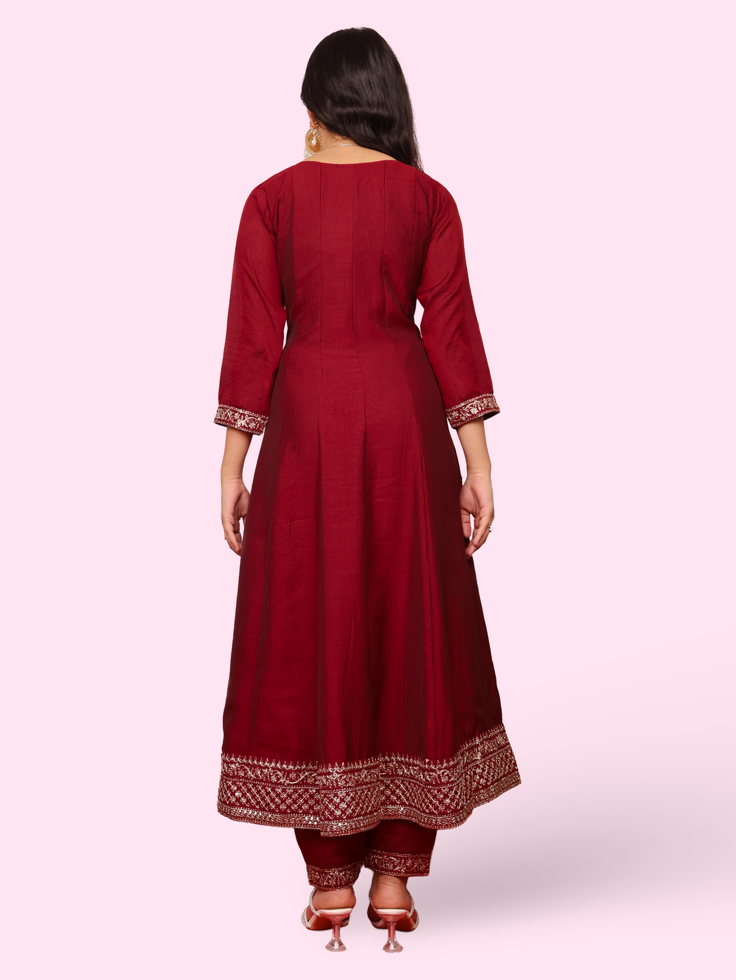 Woman Anarkali Suit Set with Pant-Dupatta