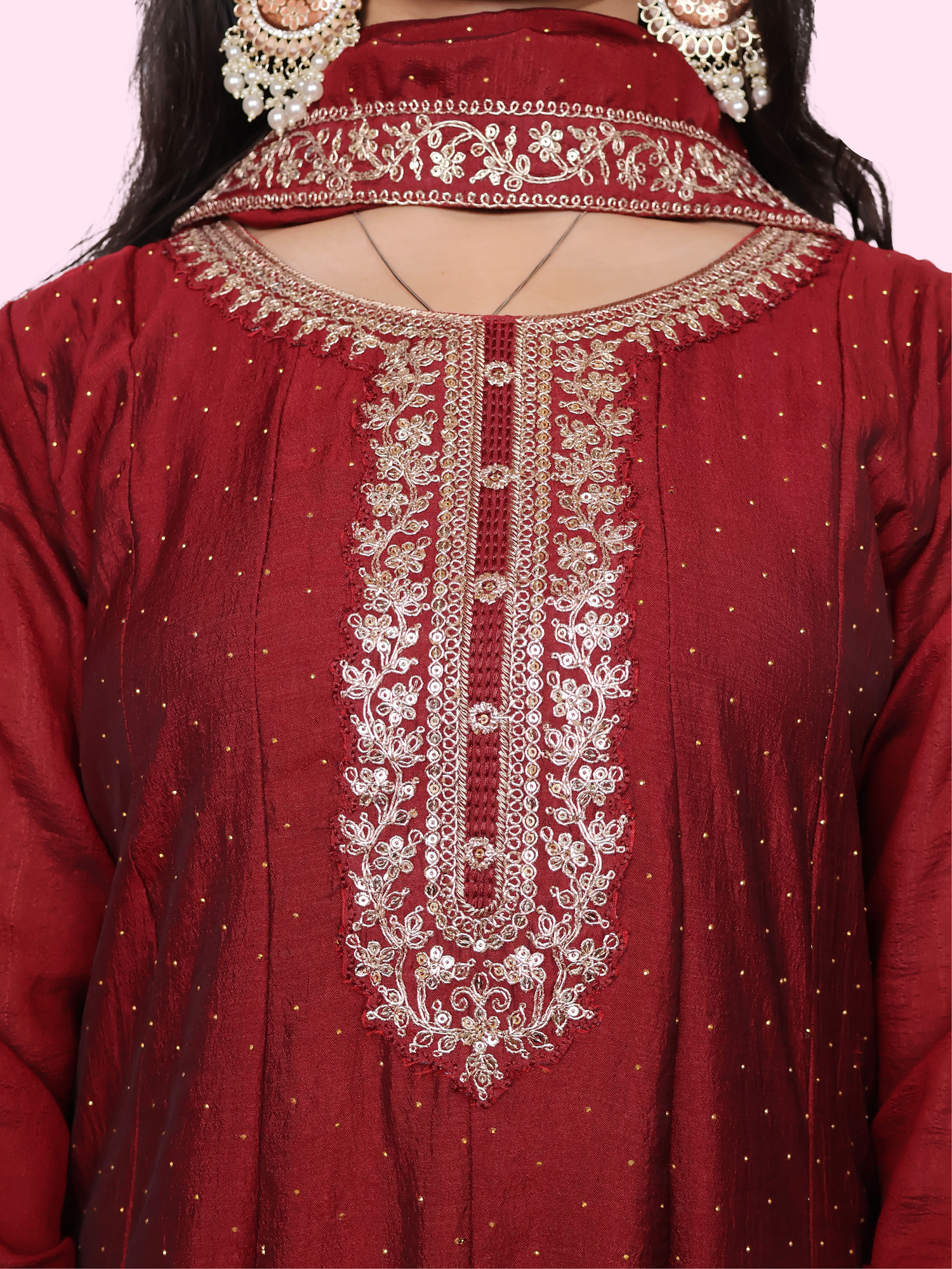 Woman Anarkali Suit Set with Pant-Dupatta