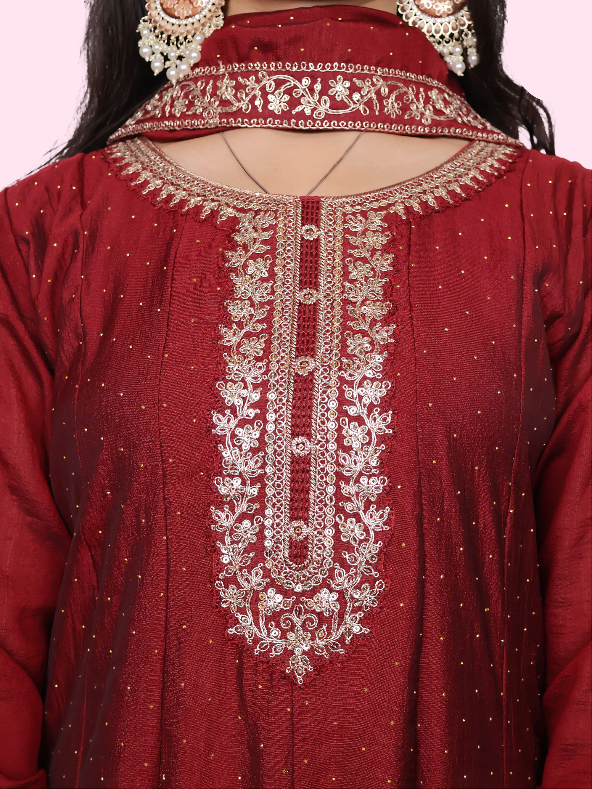 Woman Anarkali Suit Set with Pant-Dupatta