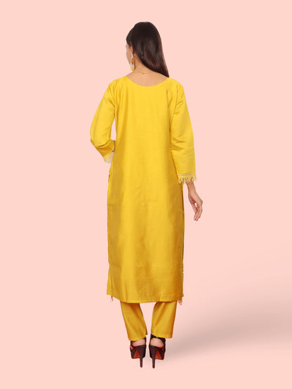 Yellow Embroidered Organza Suit