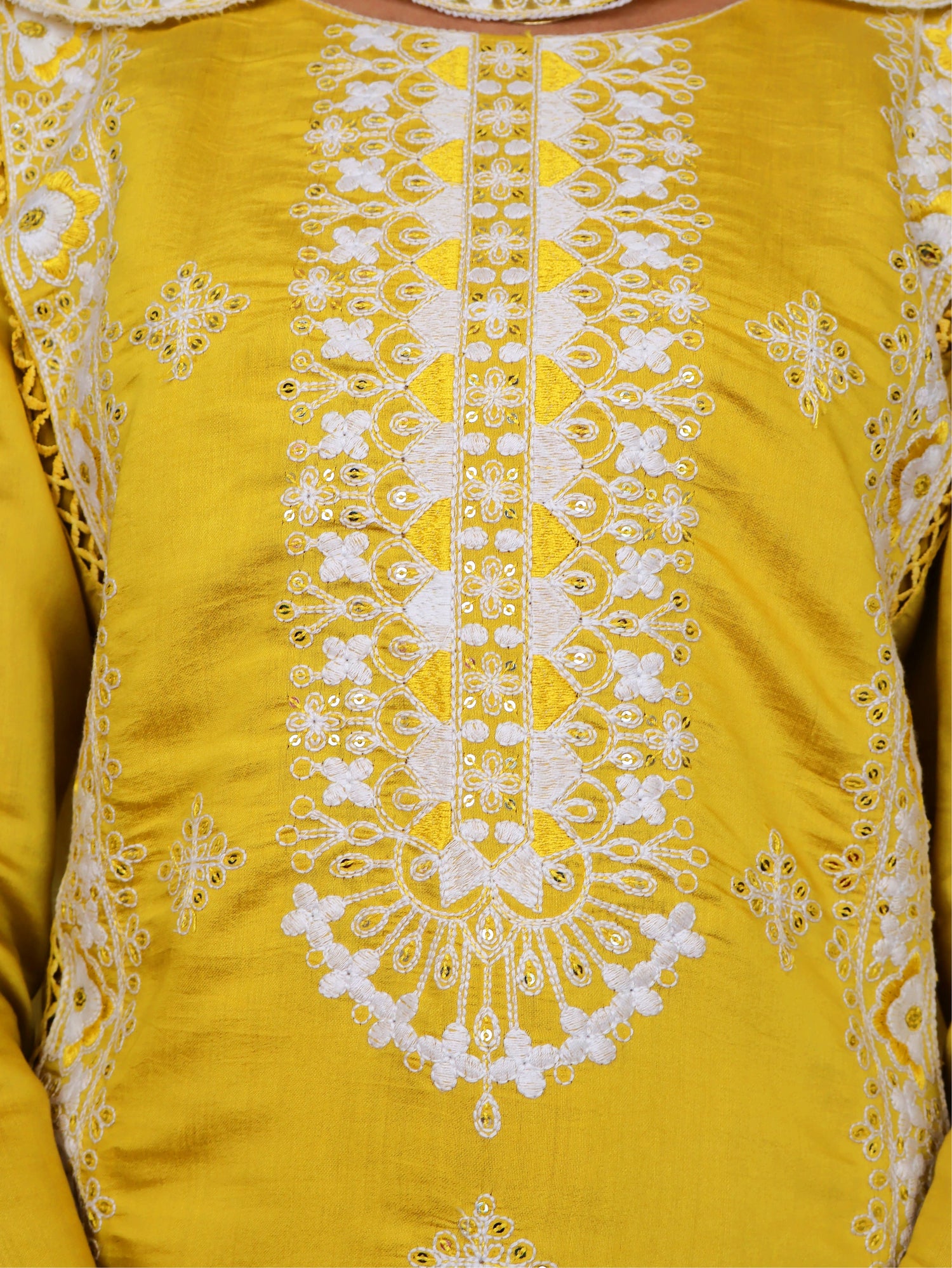 Yellow Embroidered Organza Suit