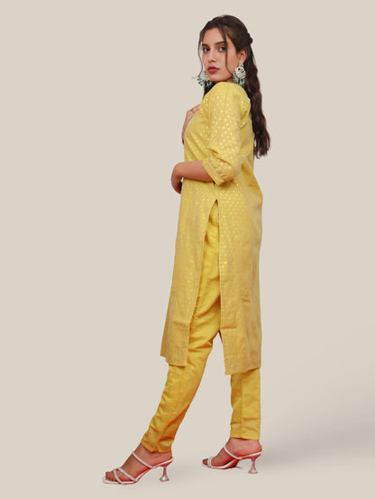 Silk Straight Kurti with Embroidery, Paired with Pant and Dupatta