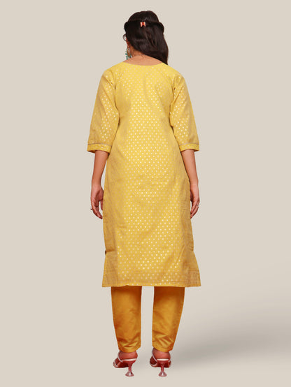 Silk Straight Kurti with Embroidery, Paired with Pant and Dupatta