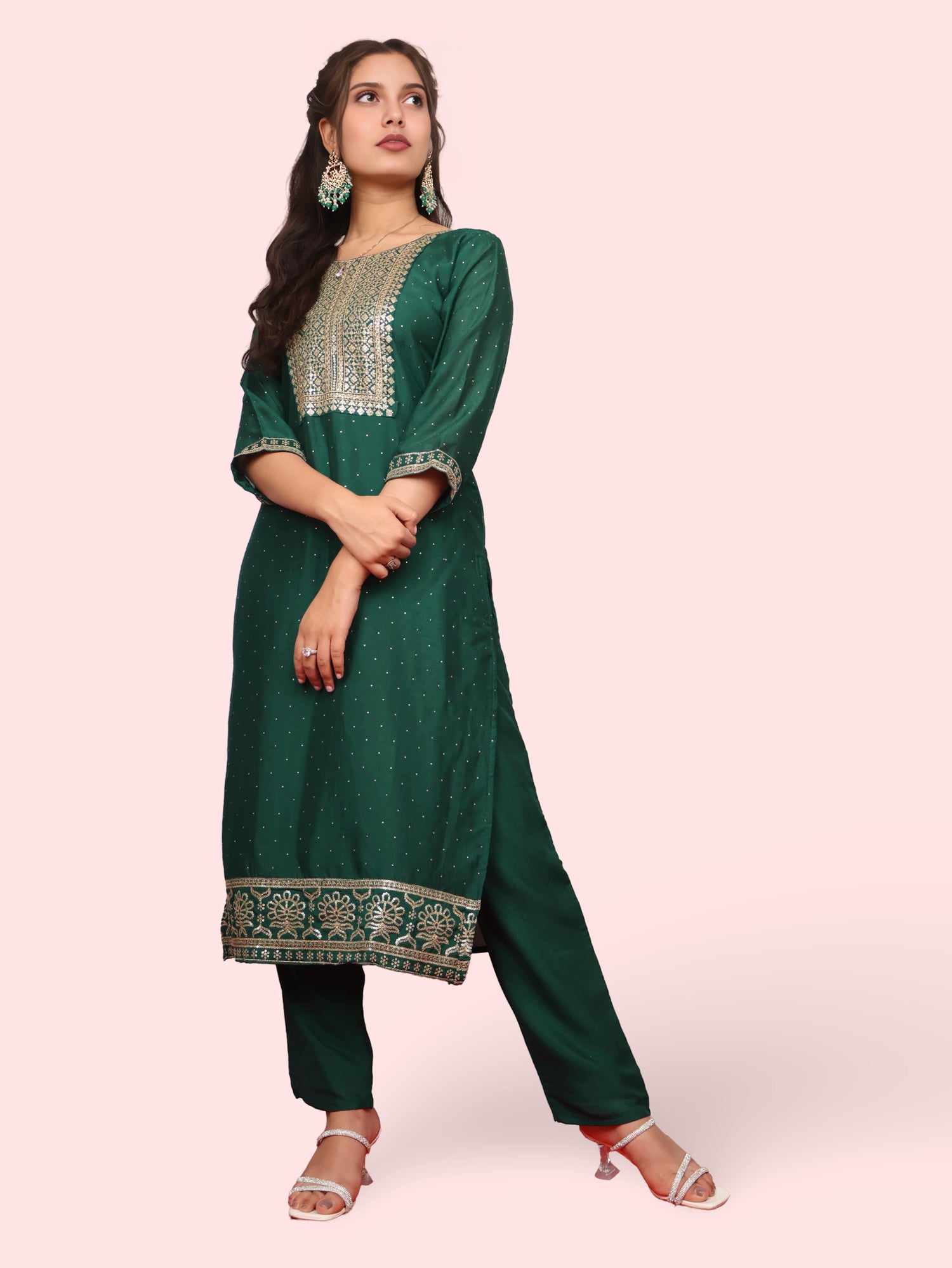 Dark Green Straight Kurta Pant Set