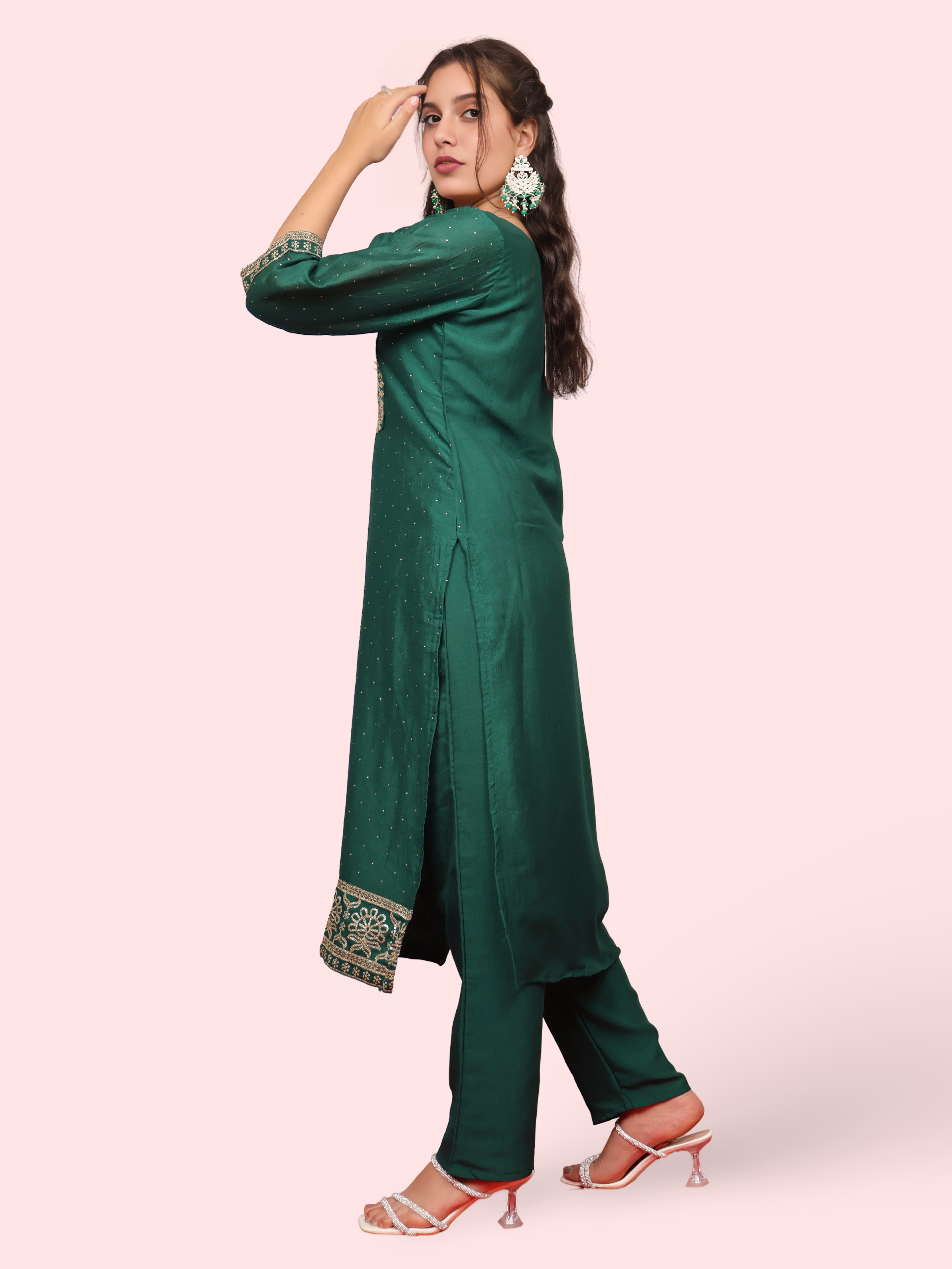 Dark Green Straight Kurta Pant Set