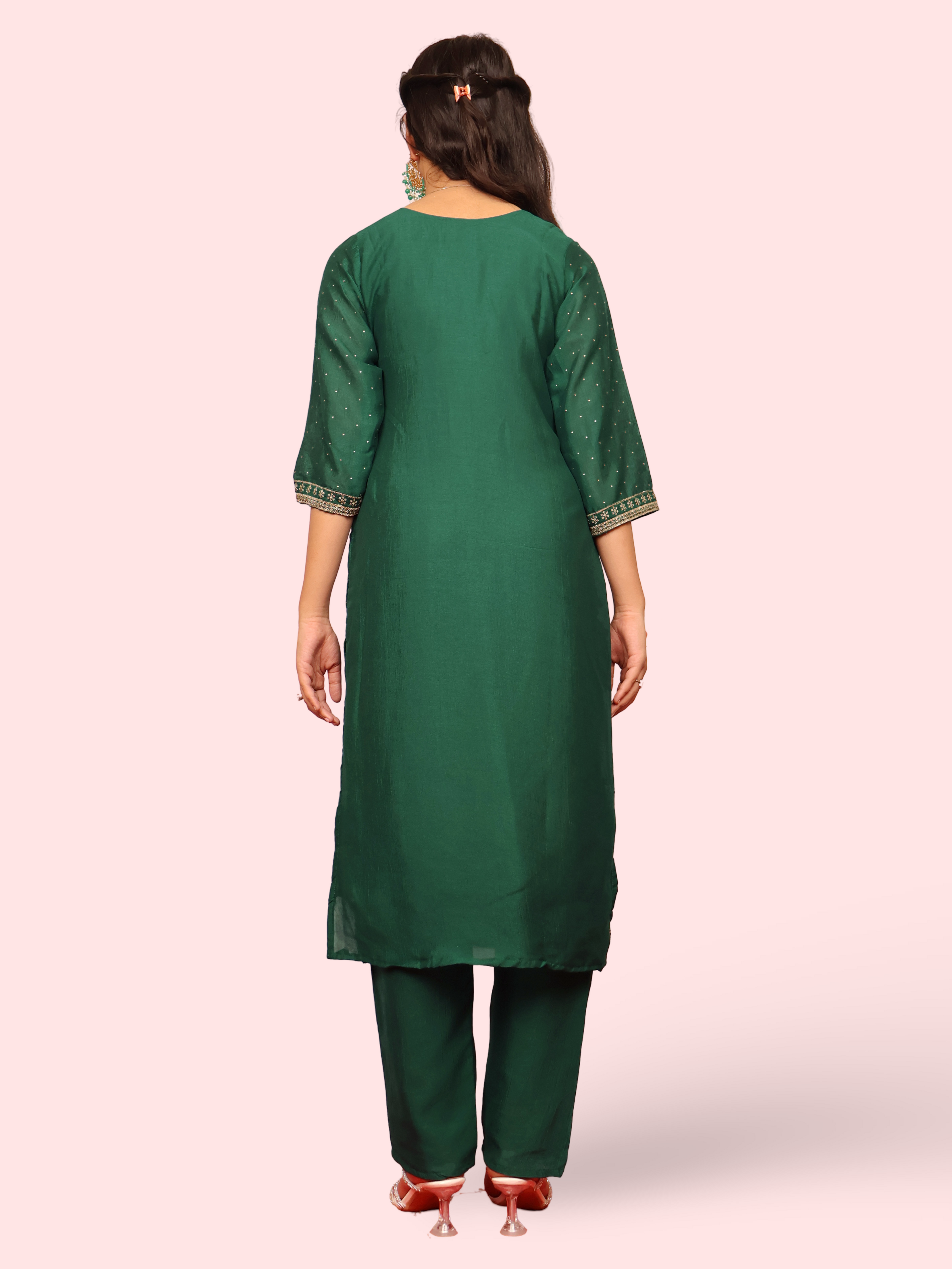 Dark Green Straight Kurta Pant Set