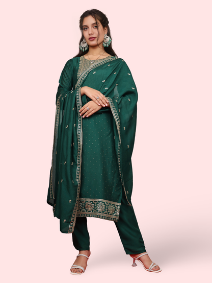 Dark Green Straight Kurta Pant Set