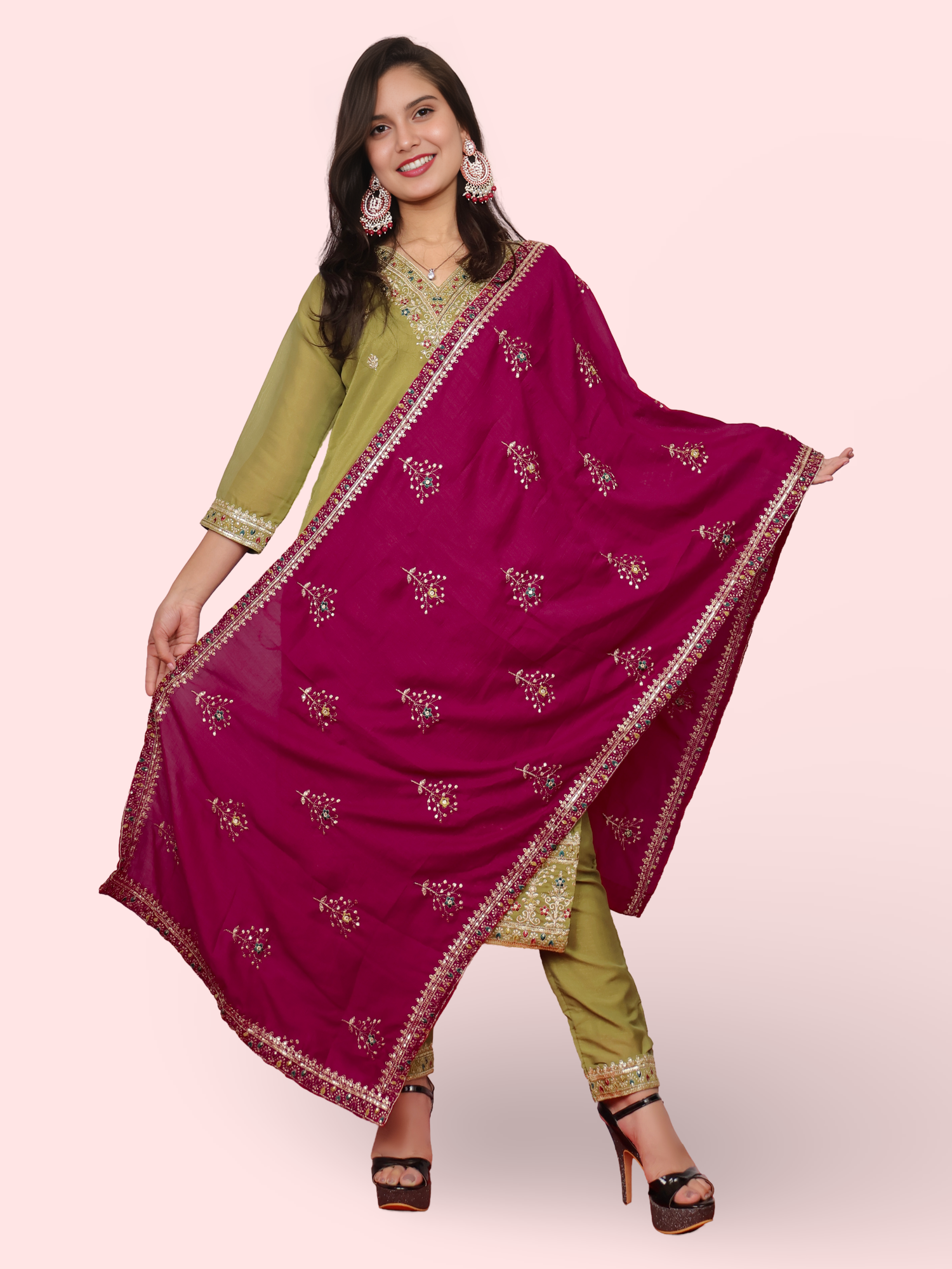 Woman Straight Suit Set with Pant-Dupatta