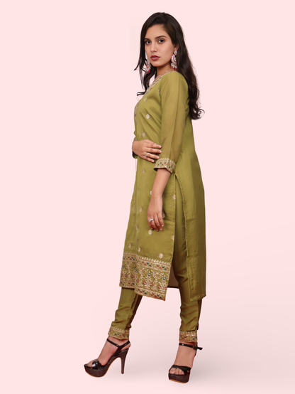 Woman Straight Suit Set with Pant-Dupatta