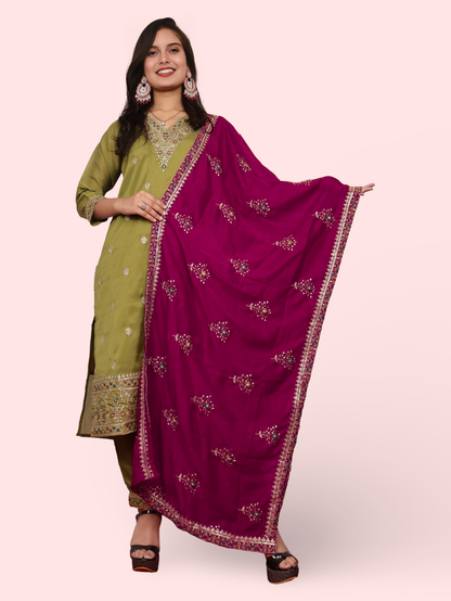 Woman Straight Suit Set with Pant-Dupatta