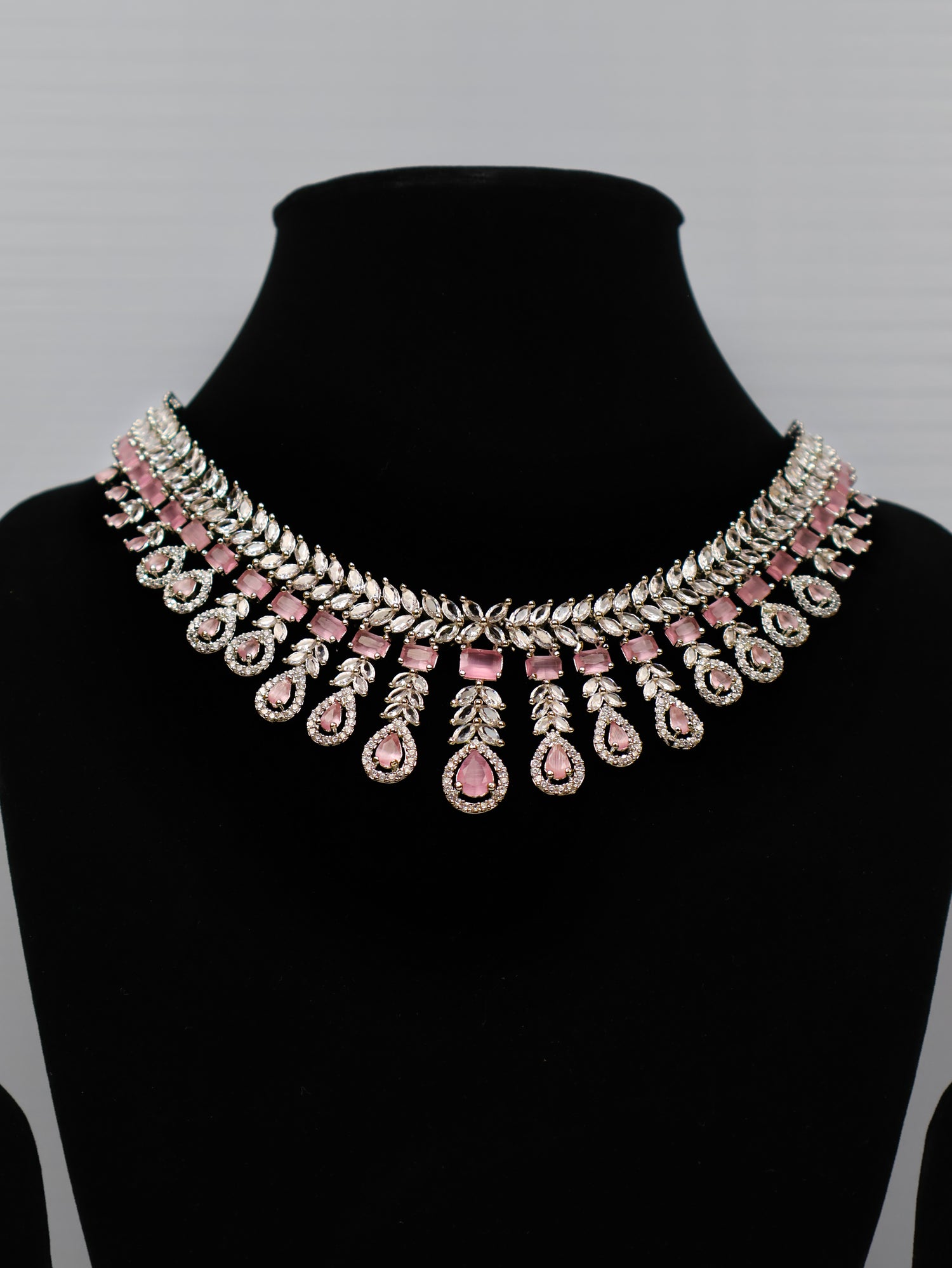 Silver Plated Pink AD Necklace Set