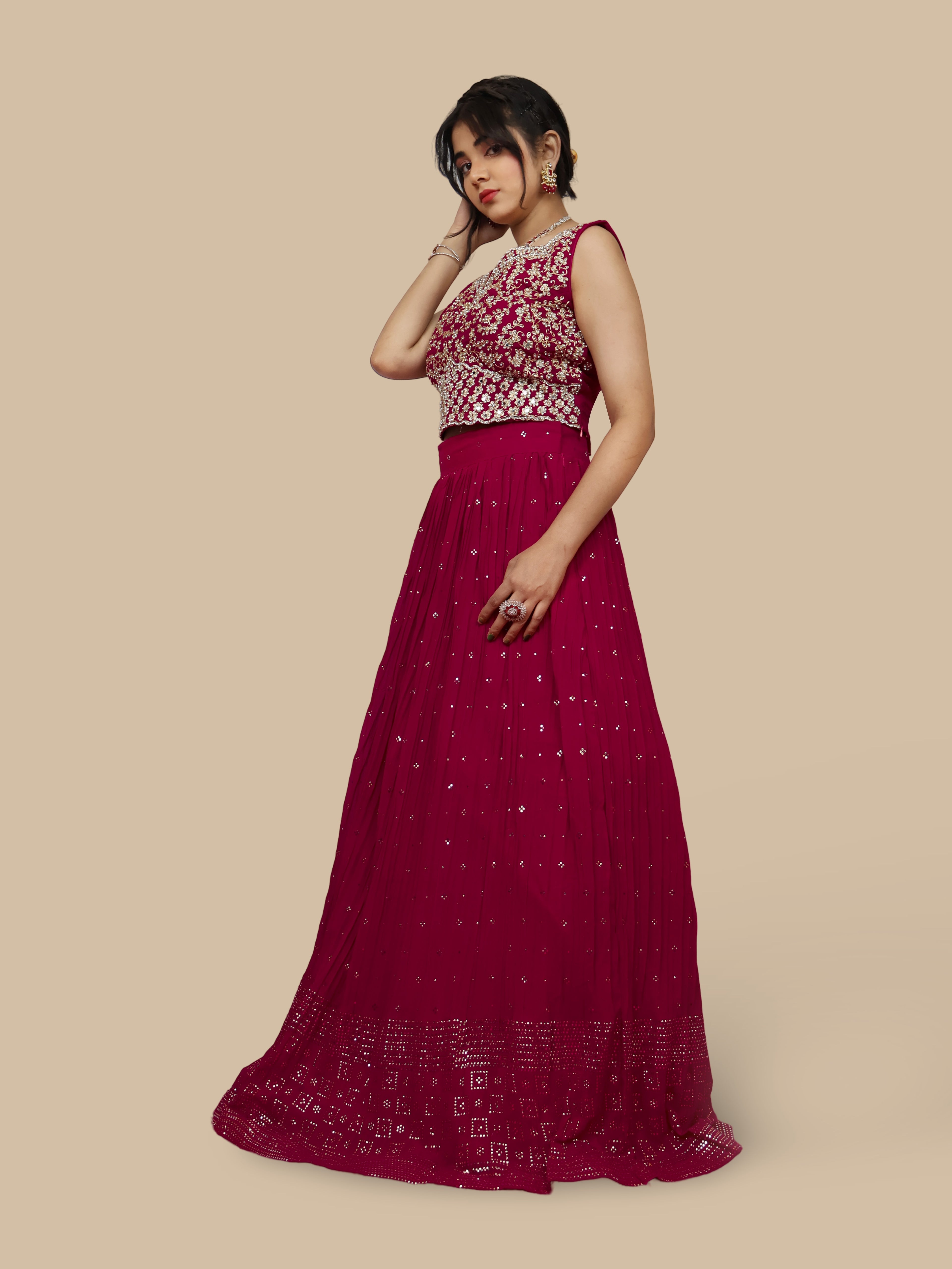 Designer Lehenga &amp; choli with dupatta for Women by Shreekama Magenta Designer Lehenga for Party Festival Wedding Occasion in Noida