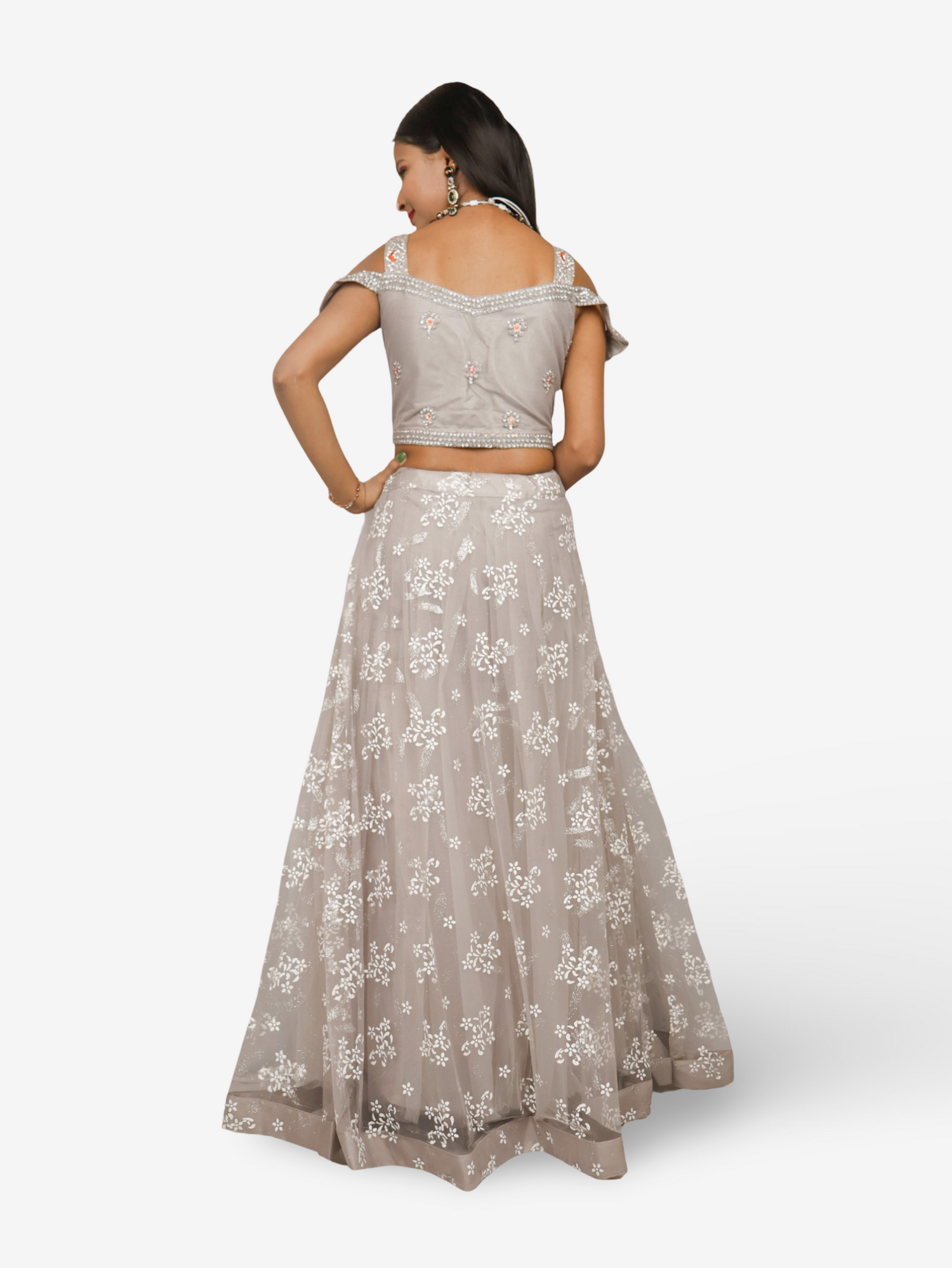 Embroidered Cold Shoulder Lehenga Choli Set