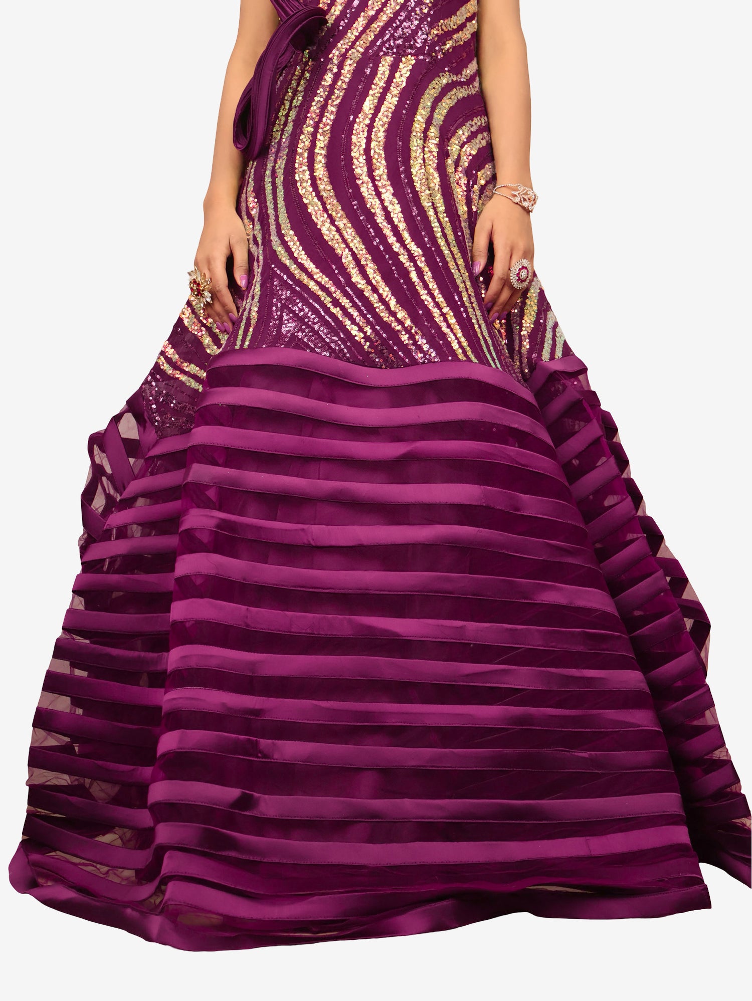 Gown with heavy Rose Gold &amp; Gold Sequin Work Dark Purple Designer Gowns for Party Festival Wedding Occasion in Noida