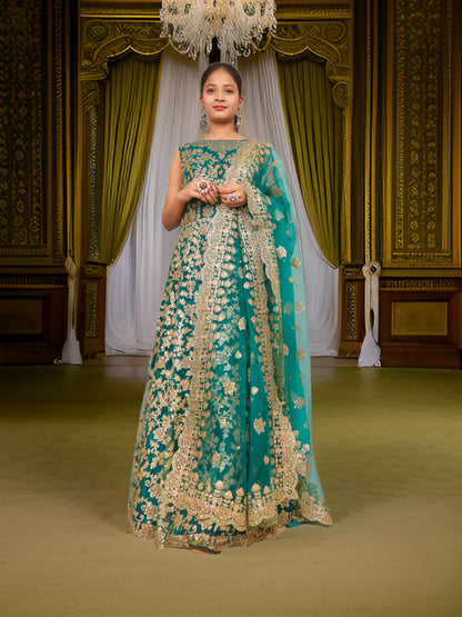 Gown with Shimmery Rubber &amp; Beads Work by Shreekama Royal Blue Designer Gowns for Party Festival Wedding Occasion in Noida