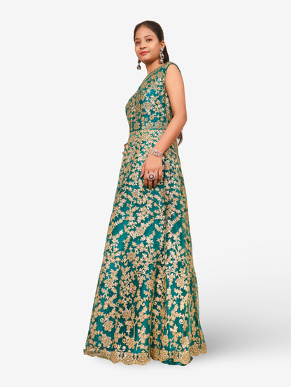 Gown with Shimmery Rubber &amp; Beads Work by Shreekama Royal Blue Designer Gowns for Party Festival Wedding Occasion in Noida