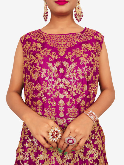 Gown with Shimmery Rubber &amp; Beads Work by Shreekama Purple Designer Gowns for Party Festival Wedding Occasion in Noida