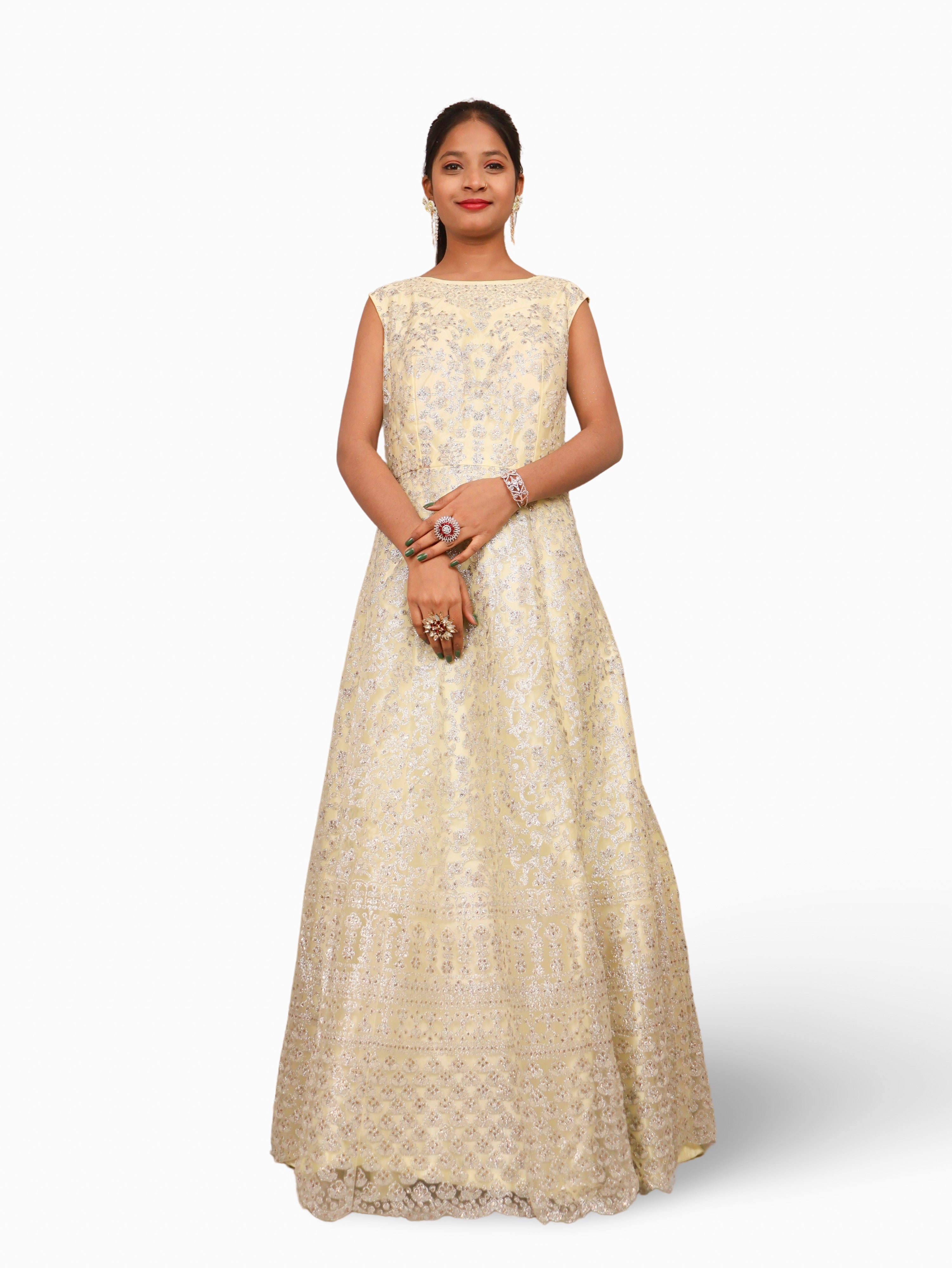 Shimmery and Shiny Beautiful Gown by Shreekama Lemon Designer Gowns for Party Festival Wedding Occasion in Noida