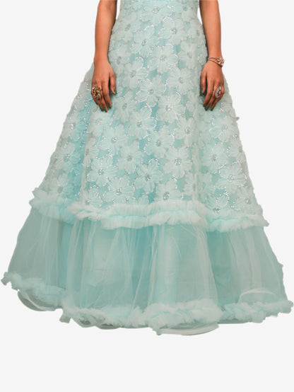 Pink Net Fabric Gown with Sequin Work by Shreekama Sky Blue Designer Gowns for Party Festival Wedding Occasion in Noida