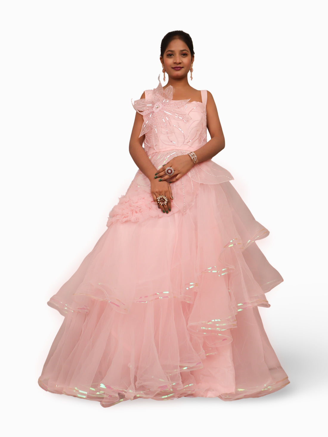Gown with Beads &amp; Sequin by Shreekama Pink Designer Gowns for Party Festival Wedding Occasion in Noida