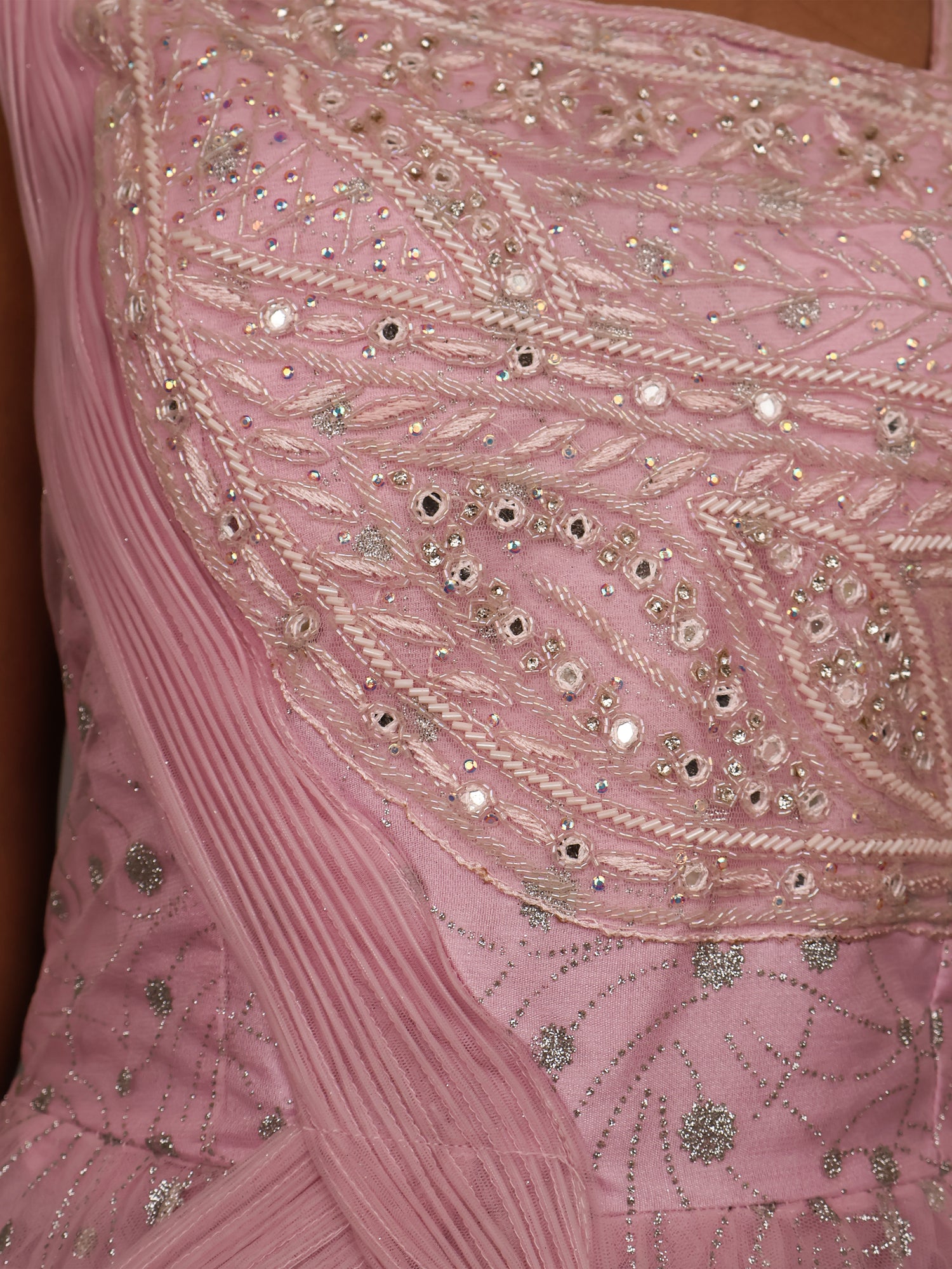 Gown with Cut Dana &amp; Glitter Work by Shreekama Pink Designer Gowns for Party Festival Wedding Occasion in Noida