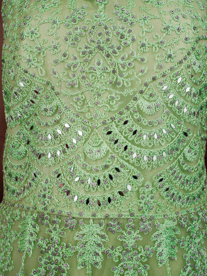 Gown with Thread Work &amp; Stones by Shreekama Pista Green Designer Gowns for Party Festival Wedding Occasion in Noida