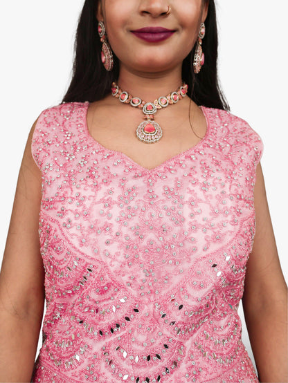 Gown with Thread Work &amp; Stones by Shreekama Pink Designer Gowns for Party Festival Wedding Occasion in Noida