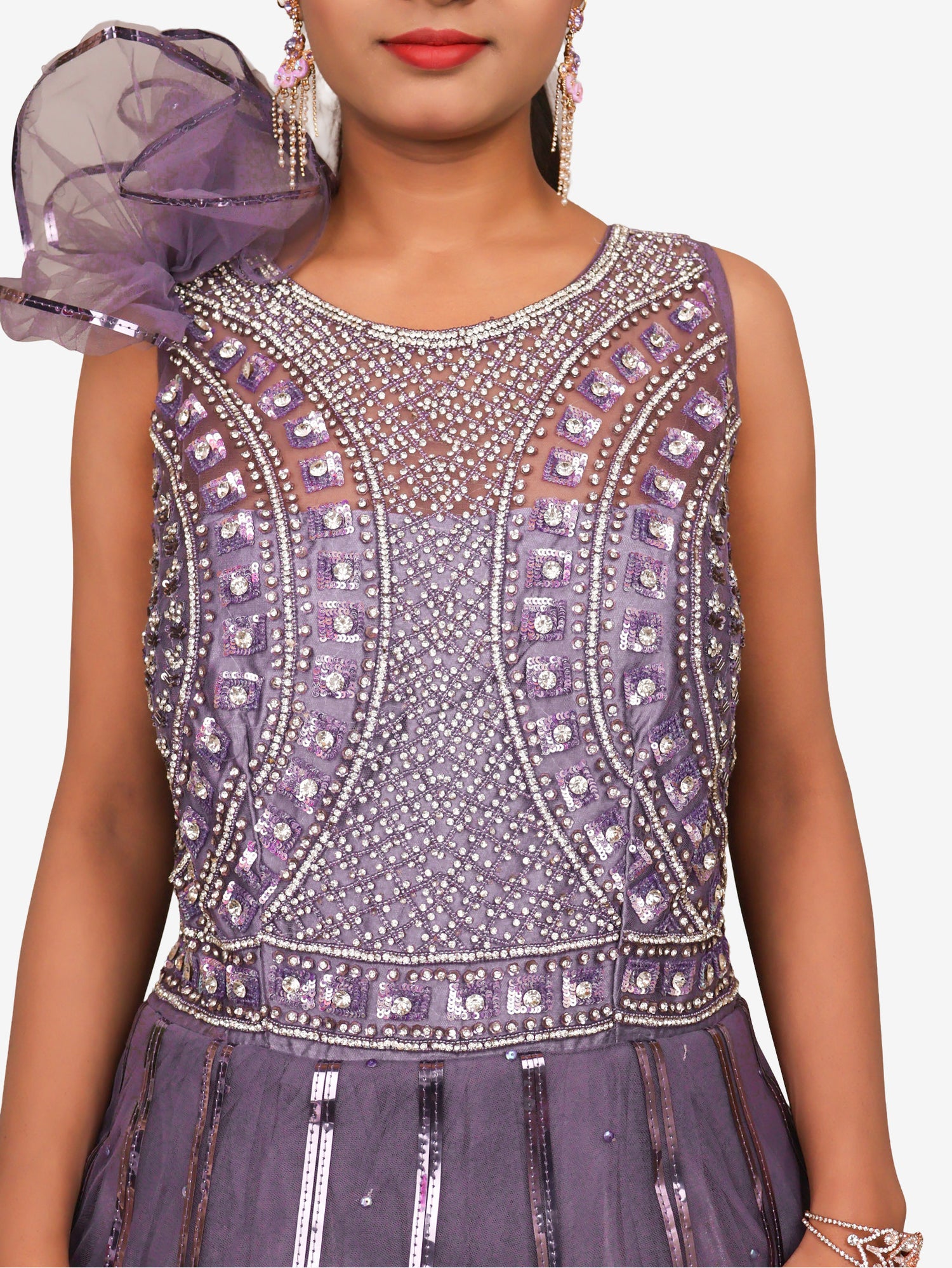 Gown with Cut Dana &amp; Sequin Work by Shreekama Dusty Purple Designer Gowns for Party Festival Wedding Occasion in Noida