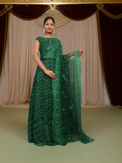 Gown with Glitter &amp; Shimmery effect for Women by Shreekama Dark Green Designer Gowns for Party Festival Wedding Occasion in Noida